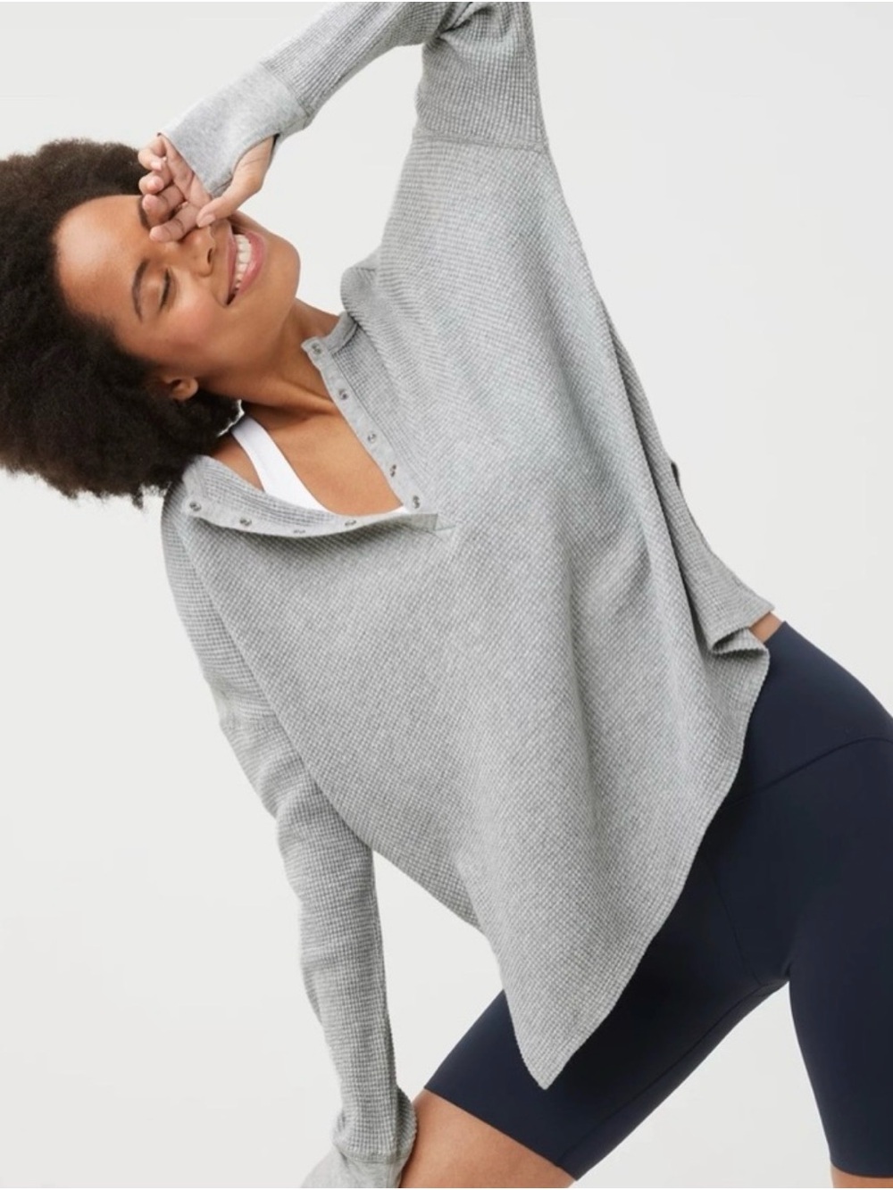 NWT Aerie Relaxed Henley Waffle-Knit Light Gray